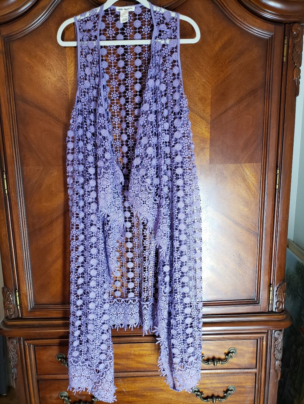 Crochet Open-Front Vest - Lavender